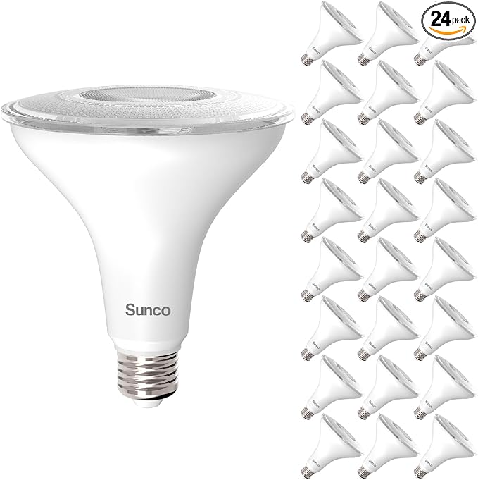 Sunco 24 Pack PAR38 LED Flood Light Outdoor Bulb, Waterproof Bright Dimmable 13W=100W, 5000K Daylight, 1050lm, E26 Base UL Energy Star Listed