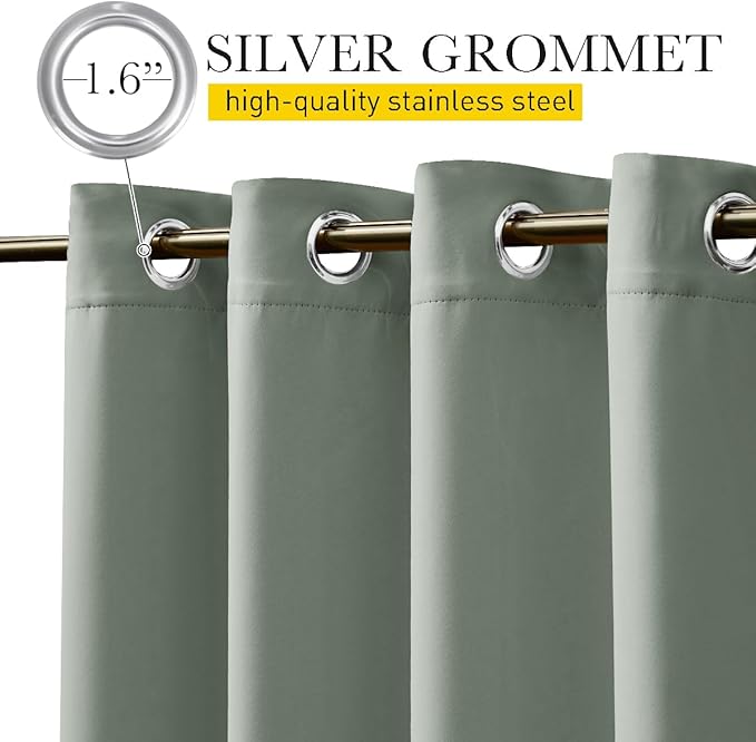 NICETOWN 2 Panels Outdoor Curtains for Patio Extra Wide 84", Waterproof & Windproof Grommet & Back Tab Fixed Top and Bottom Thermal Insulated Drapes with Rope for Gazebo, Sage Green, W84 x L95
