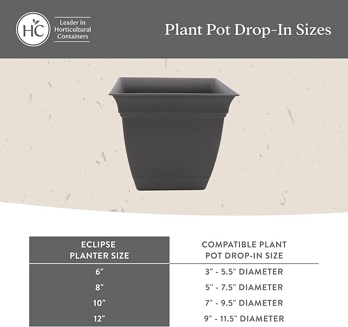 The HC Companies Eclipse Square Plastic Planter w/Attached Saucer - Outdoor & Indoor Plant Pot with Drainage Holes - Lightweight, UV-Resistant Plastic Pots for Plants (6" White, Pack of 1)