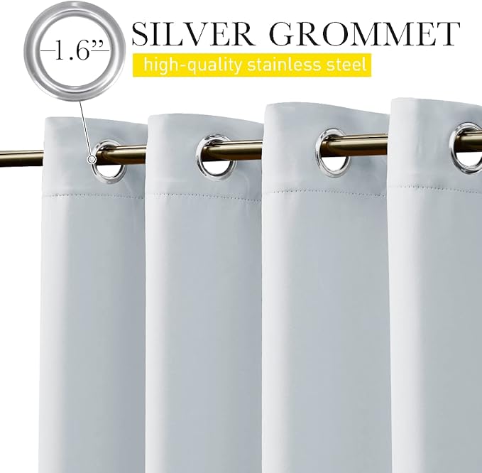 NICETOWN 2 Panels Outdoor Curtains Waterproof for Patio, Thermal Insulated Top & Bottom Grommet & Back Tab Light Blocking Outdoor Drapes, Windproof with Bouns Rope, W52 x L95, Greyish White