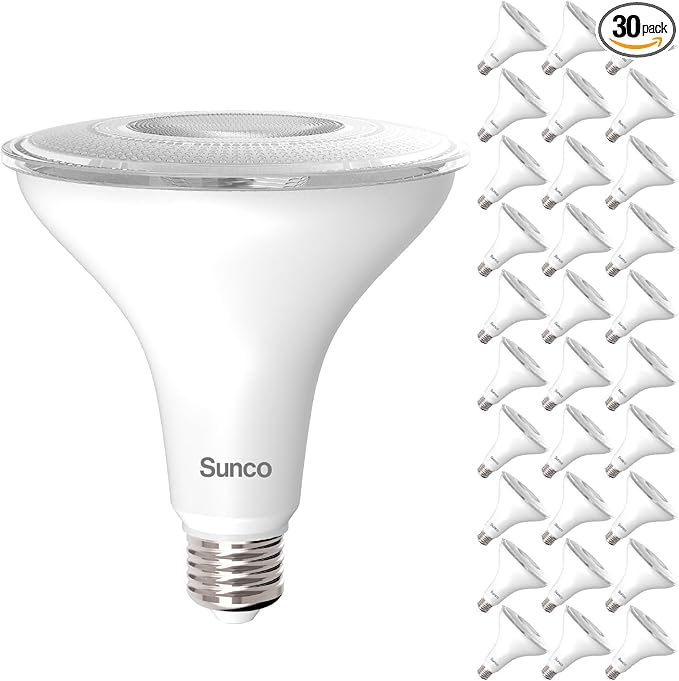Sunco 30 Pack PAR38 LED Flood Light Outdoor Bulb, Waterproof Bright Dimmable 13W=100W, 5000K Daylight, 1050lm, E26 Base UL Energy Star Listed.