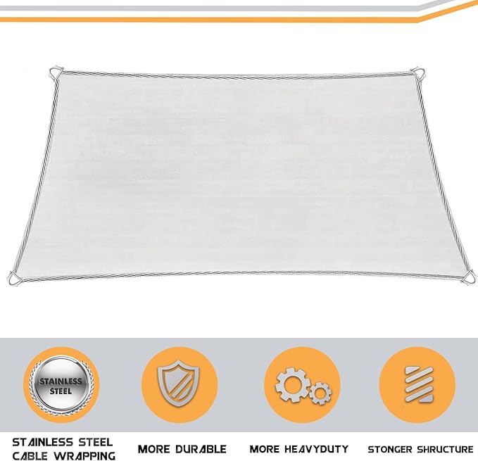 16' x 20' Sun Shade Sail Dark Grey Curved Commercial Outdoor Shade Cover with Steel Wire Edges Rectangle Heavy Duty Permeable 185GSM Backyard Shade Cloth for Patio Garden