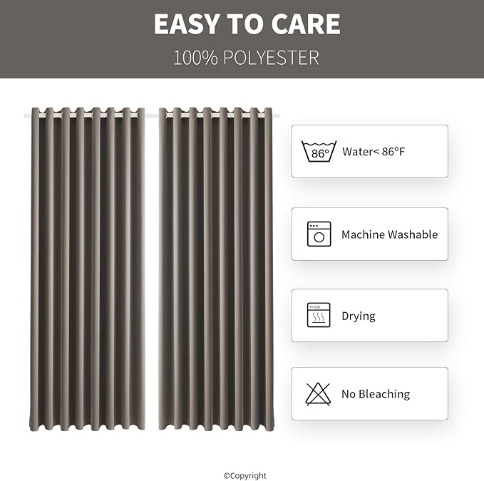 Waterproof Outdoor Curtain W105 x L84 - Grommet Top Sunlight Blocking Window Treatment Drapes Blackout Curtains for Home Bedroom Living Room Outdoor Patio Porch Gazebo (Taupe, 2 Panels)