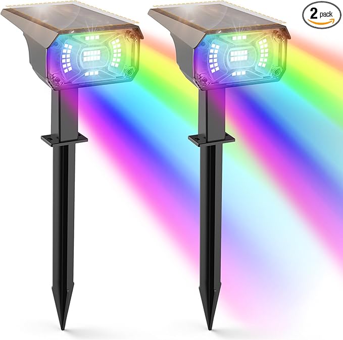 Solar Spotlights for Outside 2 Pack,Auto On/Off Landscape Spotlights, USB & Solar Powered Wall Lights, 3 Light Modes Outdoor Solar Garden Lights for Garden