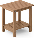 YEFU Outdoor Side Table for Patio: 16" HIPS Weather - Resistant Adirondack Tables - Waterproof Small Square End Tables for Backyard Pool Porch Balcony - Indoor Outdoor Double Layer Table Teak