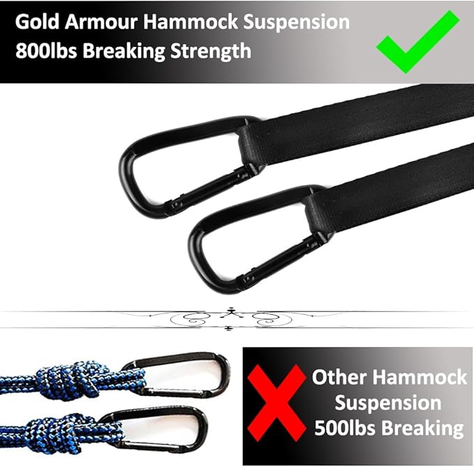 Gold Armour Camping Hammock - XL Double Hammock Portable Hammock Camping Accessories Gear for Outdoor Indoor with Tree Straps, USA Based Brand (Red and Black)