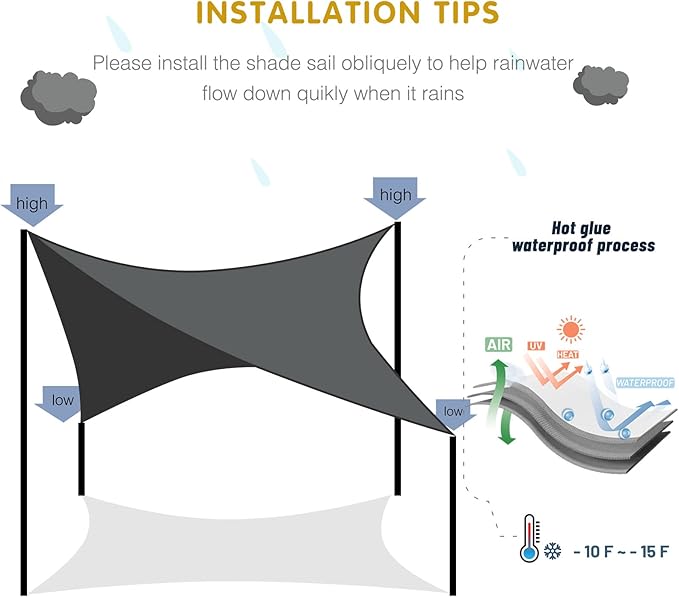 SUNNY GUARD Waterproof Sun Shade Sail 10' x 13' Sand Rectangle UV Block Sunshade for Backyard Yard Deck Patio Garden Outdoor Activities and Facility(We Make Custom Size)
