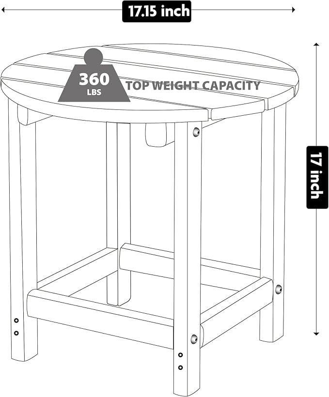 LZRS Round Adirondack Patio Side Table End Table, Outdoor Side Tables for Patio, Backyard,Pool, Indoor Companion, Easy Maintenance & Weather Resistant(Grey)