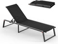 Aluminum Chaise Lounge Chair Outdoor, Foldable & Assembly Free Patio Pool Lounge Chairs 5-Position Recliner for Outside Poolside, Fully Grounded Legs Sun Lounger for Beach, Yard, Black