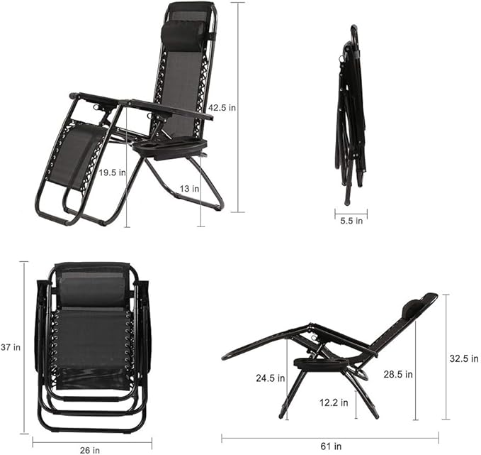 FDW Zero Gravity Lawn Lounge Chairs Set of 2 with Pillow and Cup Holder - Adjustable Reclining Folding Outdoor Chairs for Deck, Beach, Yard