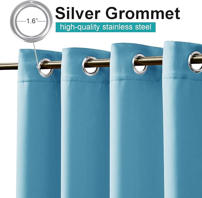 NICETOWN Outdoor Curtain for Patio Waterproof Extra Wide 100 in, Sun Blocking Vertical Blinds Thermal Insulated Stainless Grommet Indoor & Outdoor Divider for Public Space, Teal Blue, 1 Piece, L84 in