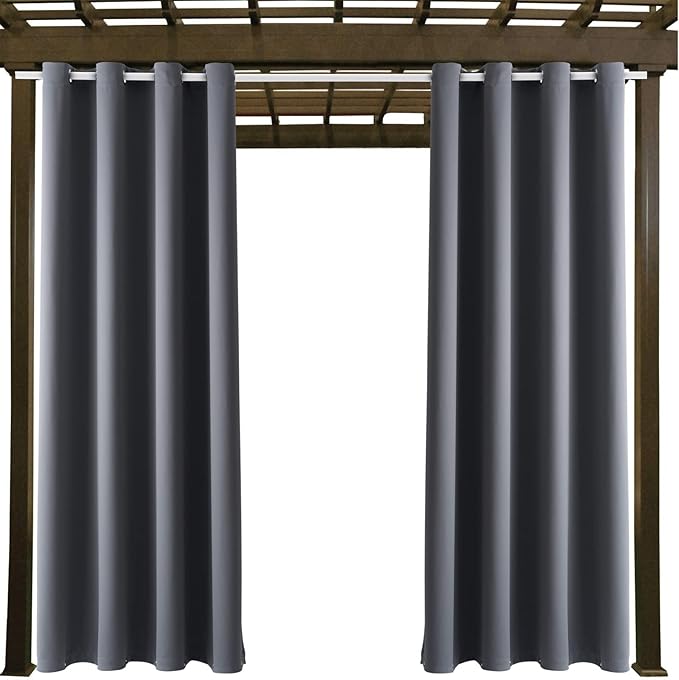 Waterproof Outdoor Curtain W52 x L84 - Grommet Top Sunlight Blocking Window Treatment Drapes Blackout Curtains for Home Bedroom Living Room Patio Porch Pergola Cabana Gazebo (2 Panels)