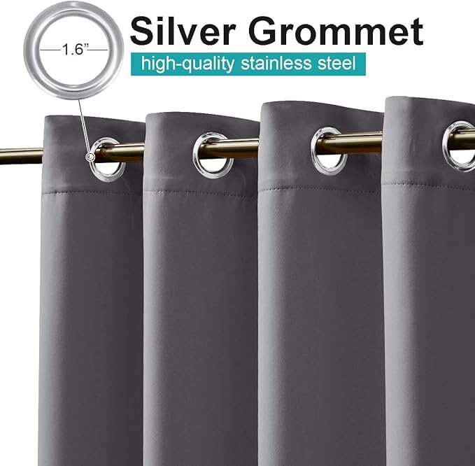 NICETOWN 2 Panels Extra Wide Outdoor Curtains for Patio Waterproof W84 x L84, Rustproof Grommet Weighted Blackout Indoor Outdoor Drapes Sound Reducing Privacy for Gazebo/Pergola, Grey
