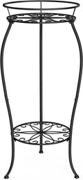 FaithLand Plant Stand, Metal Planter Holder Indoor Outdoor, 2 Tier Round Potted Supports Rack, Corner Display Shelf Black, Tall