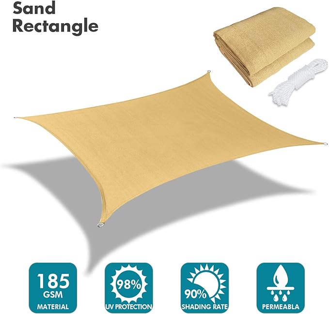 KANAGAWA 7'X8' Sand Custom Size Sun Shade Sail Rectangle UV Block Canopy Cover for Patio Backyard Lawn Garden Outdoor (Customized Available)