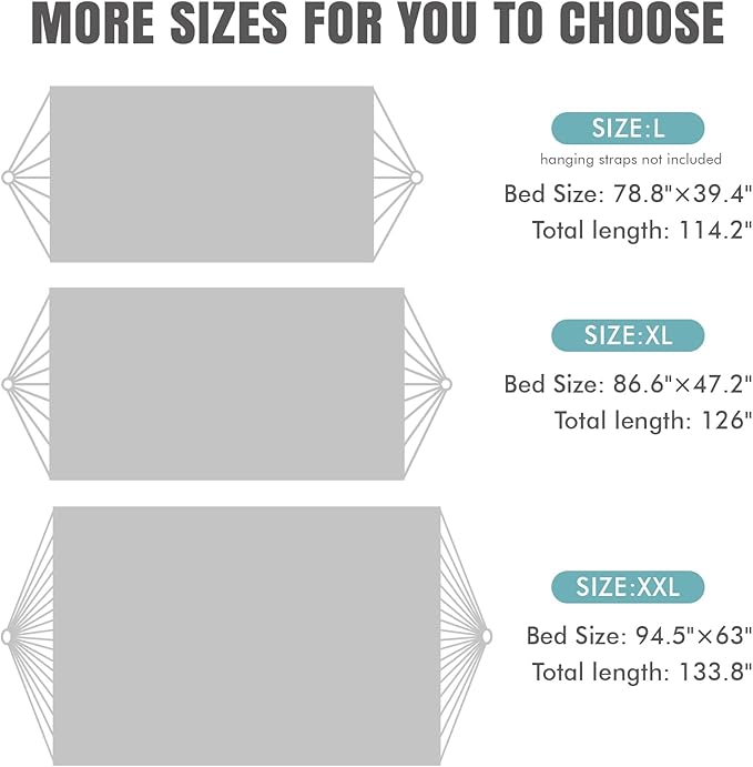 2 Persons Hammock - Portable Camping Bed for Patio, Backyard, Porch, Outdoor and Indoor Use - Soft Cotton Hammock with Carrying Bag