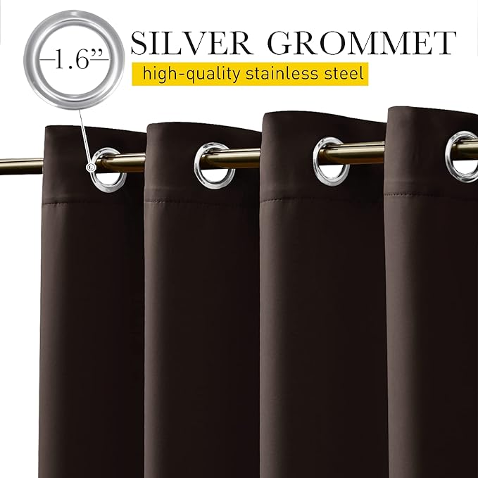 NICETOWN 2 Panels Outdoor Curtains for Patio Waterproof & Windproof, Extra Wide Grommet & Back Tab on Top & Bottom Thermal Insulated Sun Blocking Drapes with Rope for Deck, Toffee Brown, W100 x L95