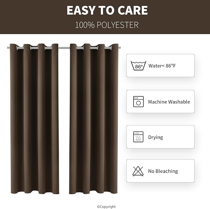 DIVA EN CAMINO DEC Water Proof Outside Curtains with Grommet Top for Porch, W52 x L120 Thermal Insulated Washable Light Block Outdoor Divider Drapes for Patio Gazebo Deck Pool Area Pergola Cabana