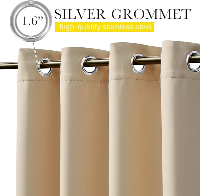 NICETOWN 2 Panels Outdoor Patio Curtains W100 x L84, Waterproof & Windproof Extra Wide Grommet & Back Tab on Top & Bottom Thermal Insulated Sun Blocking Drapes with Rope for Deck, Biscotti Beige
