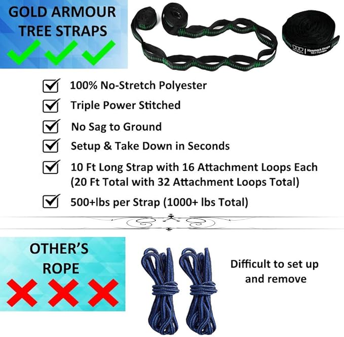 Gold Armour Camping Hammock - XL Double Hammock Portable Hammock Camping Accessories Gear for Outdoor Indoor with Tree Straps, USA Based Brand (Camouflage II)