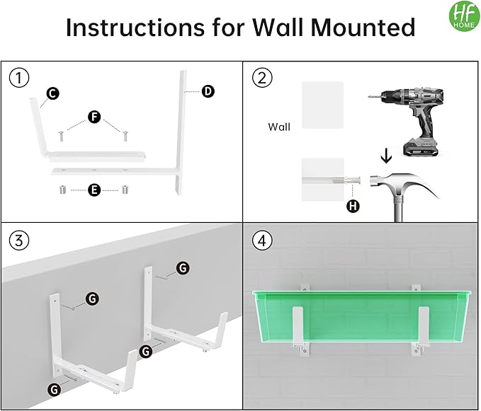 HFHOME Set of 6 Adjustable Window Planter Box Brackets, White Brackets for Window Boxes Planters, Planter Shelving with Adjustable Size The Width of The Bottom of The Planter Box (Patent Registered)