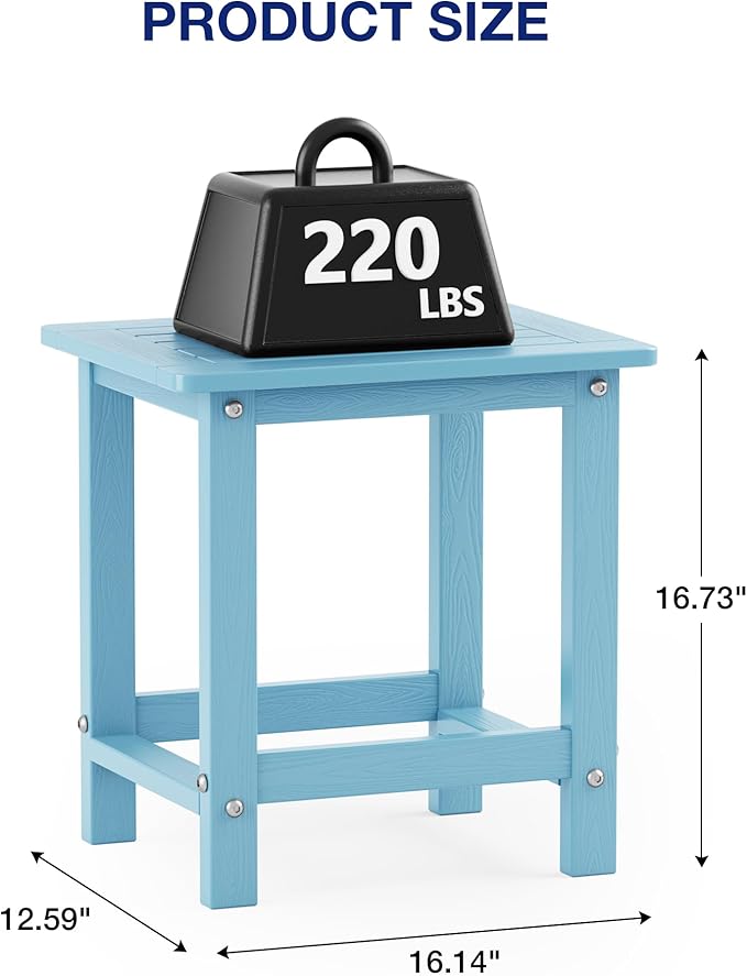 YEFU Outdoor Side Table for Patio: 16" HIPS Weather - Resistant Adirondack Tables - Waterproof Small Square End Tables for Backyard Pool Porch Balcony - Indoor Outdoor Durable Table Blue