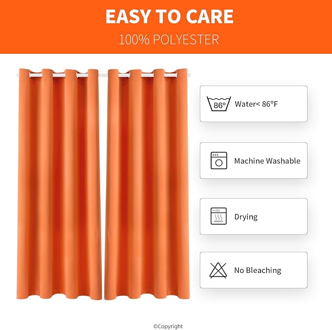 DIVA EN CAMINO DEC Outdoor Patio Curtain Waterproof Darkening Thermal Insulated Indoor Curtains for Bedroom, Porch, Living Room, Pergola, Cabana, W52 x L132, Orange, Set of 2 Panels