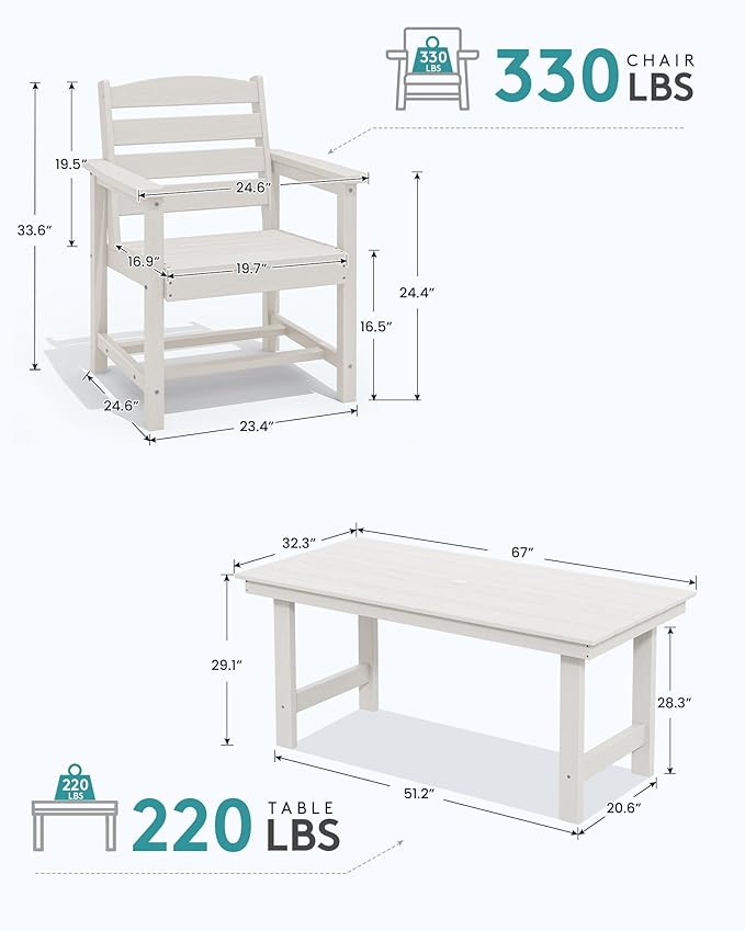 SERWALL Patio Dining Chair Set of 2, White