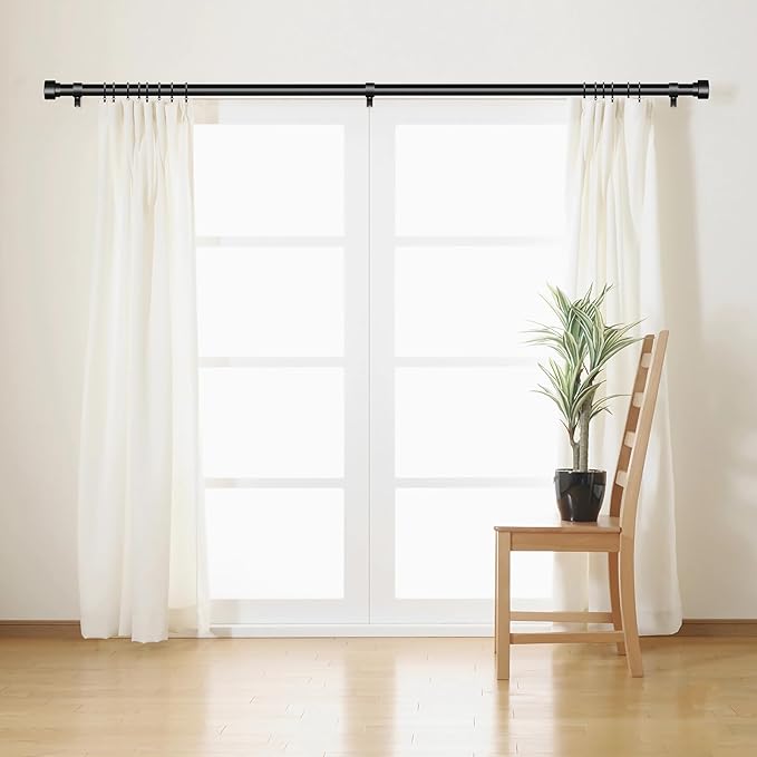 Time Forest Black Curtain Rods for Windows 32 to 150 Inch (2.6-12.5 Feet), 1 Inch Diameter Adjustable Heavy Duty Extra Long Curtain Rod, Modern Style Indoor Outdoor Window Drapery Rods with End Caps