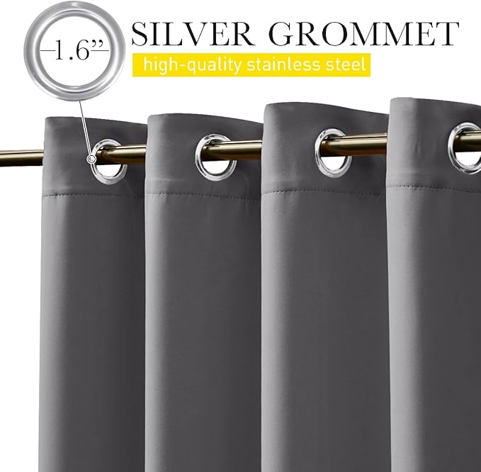 NICETOWN 2 Panels Outdoor Curtains for Patio Waterproof & Windproof, Extra Wide Grommet & Back Tab on Top & Bottom Thermal Insulated Sun Blocking Drapes with Rope for Gazebo, Grey, W100 x L108
