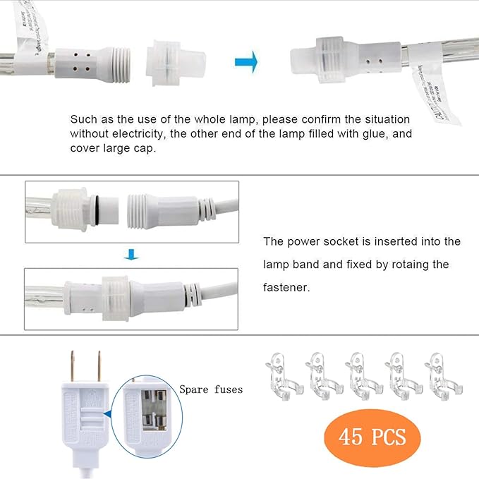 150ft LED Rope Lights Outdoor, 1080 LED Connectable and Flexible Tube Lights with 8 Modes, Waterproof LED Rope Lighting for Garden Patio Bedroom Party Pool Indoor Outdoor Christmas Decor (White&Blue)