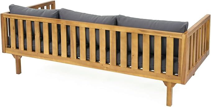 Merax Solid Acacia Wood Couch Chaise Lounge Chair Indoor, 3 Seater Daybed Sofa Couches with Cushions & Pillow, Heavy Frame Day Bed for Living Room, Office, Outdoor, Balcony, Patio, Water Resistant