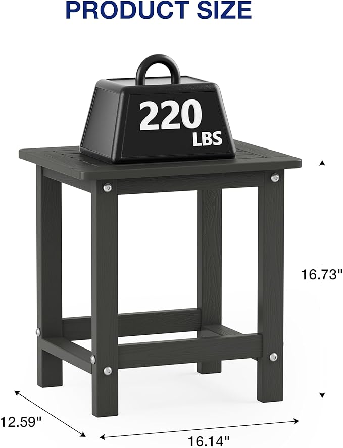 YEFU Outdoor Side Table for Patio: 16" HIPS Weather - Resistant Adirondack Tables Set of 2 - Small Square End Table for Backyard Living Room Bedroom - Indoor Outdoor Durable Table Dark Grey