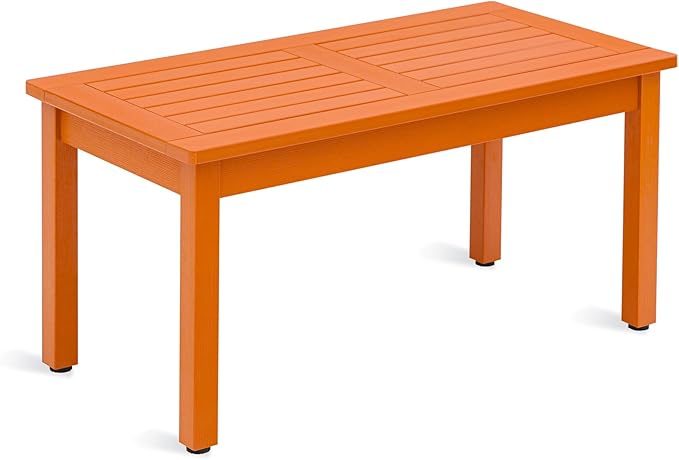 LUE BONA Outdoor Coffee Table Rectangle, HDPS Patio Coffee Tables for Outside, All Weather Patio Coffee Table with Slatted Tabletop for Deck, Garden, Balcony, Indoor or Outdoor Use, Orange