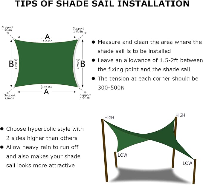 KANAGAWA 6'X8' Dark Green Custom Size Sun Shade Sail Rectangle UV Block Canopy Cover for Patio Backyard Lawn Garden Outdoor (Customized Available)