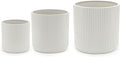 Amazon Basics Assorted Sizes Fluted Ceramic Round Indoor Outdoor Planters with Drainage Hole, Set of 3, Modern Design, 6 inch, 8 inch, 10 inch, White, Succulent Flower Pots