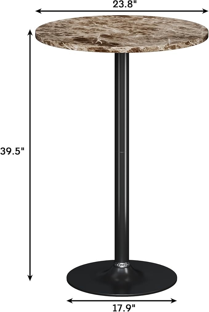 Flamaker Round Bistro Pub Table Modern Style Metal Base MDF Top Cocktail Bar Table Counter Bar Height for Pub, Dining Room, Party (1, Marble-Black)