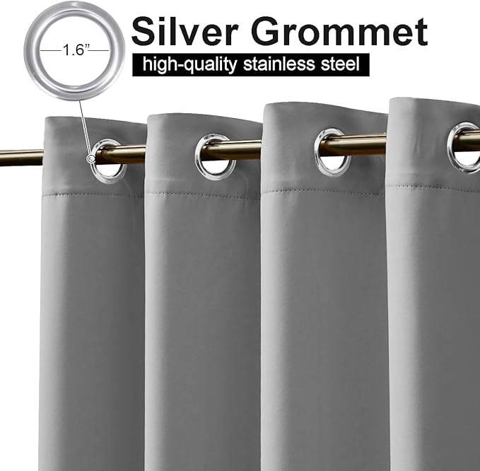 NICETOWN Outdoor Curtain Waterproof for Patio Extra Long, Windproof Thermal Insulated Top and Bottom Stainless Steel Grommets Blackout Outdoor Drape for Porch, Silver Grey, 1 Piece, W52 x L108