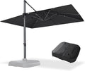 PURPLE LEAF 10' X 13' Square Cantilever Umbrella Patio Umbrella with Base Outdoor Umbrella Aluminum Offset with 360-degree Rotation for Garden Deck Pool Patio Black