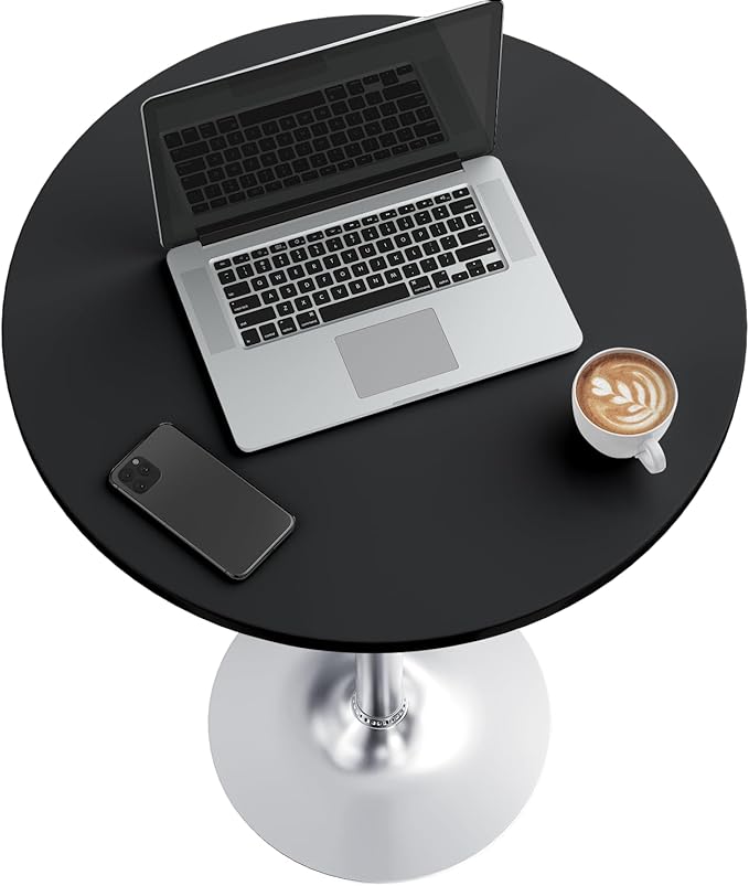 Furmax Bistro Pub Table Round Bar Height Cocktail Table for Home Bar, Small Round Bar Tables for Party, Dining Room, Living Room and Wedding, Metal Base MDF Top Obsidian, 40.6 Inch Height (2, Black-2)