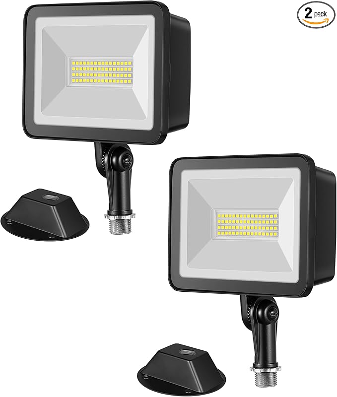 EDISHINE 2 Pack 6800LM LED Flood Lights Outdoor with Knuckle Mount, 46W Super Bright Security Lights, 5000K, IP65 Waterproof Security Flood Light for Garage, Backyard, Garden, Porch, Stair, Pool