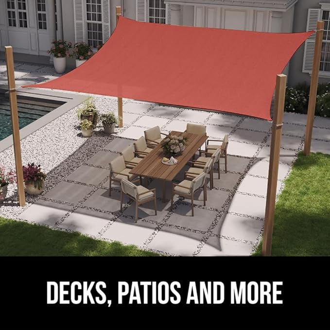 GORILLA GRIP Heavy Duty Sun Shade, UV Protection Fade Tear and Rust Resistant Rectangle Sunshade Canopy, Curved Edges Blocks Sunlight, Breathable Sail, Outdoor Patio, Lawn Garden 12x12 FT Terra