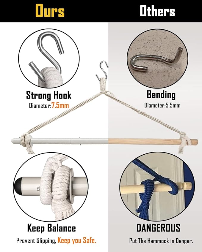 XXL Hammock Chair Hanging Rope Swing with 2 Cushions - Max 500lbs-Perfect for Patio, Porch, Bedroom, Backyard, Indoor or Outdoor - Includes Hanging Hardware Kits Rainbow