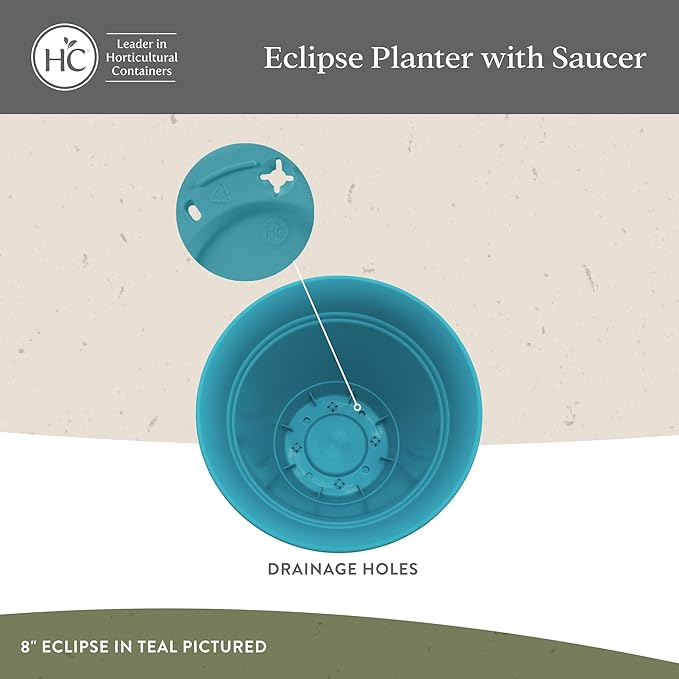 The HC Companies 20 Inch Eclipse Round Planter Pots with Drainage Holes & Attached Saucer, Lightweight UV-Resistant Plastic Indoor & Outdoor Planters, 2-Pack Flower Pots, Garden Home Decor, Cappuccino