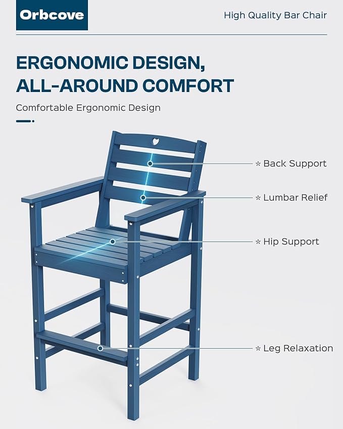 Patio Bar Table,Adirondack Chairs and Table 2 Pieces Set, Bar Height Chairs Set of 2, Outdoor Bar Stools Set,Weather-Resistant Outdoor Furniture for Deck, Balcony, Poolside Easy Assembly