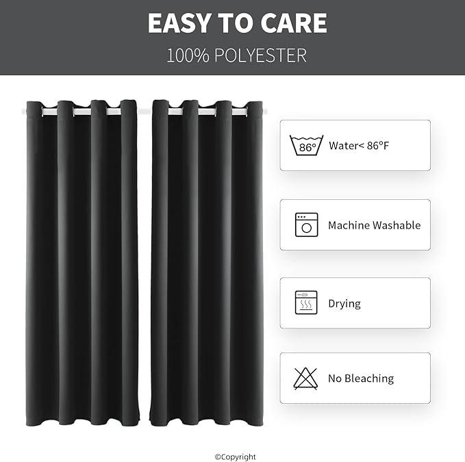 Waterproof Outdoor Curtain W52 x L84 - Grommet Top Sunlight Blocking Window Treatment Drapes Blackout Curtains for Home Bedroom Living Room Outdoor Patio Porch Pergola (Dark Gray, 2 Panels)