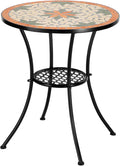 VINGLI Garden Patio Mosaic Table, Outdoor Bistro, Black Iron Frame, 23.6" Round End Table, Accent Table (Does not Include Chairs)