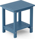 YEFU Outdoor Side Table for Patio: 16" HIPS Weather - Resistant Adirondack Tables - Waterproof Small Square End Tables for Backyard Pool Porch Balcony - Indoor Outdoor Double Layer Table Navy Blue