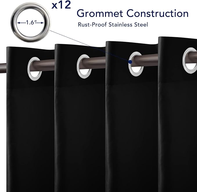PureFit Outdoor Curtains for Patio Waterproof Weatherproof, UV Resistant Outside Curtains for Gazebo, Front Porch, Pergola, Sun Blocking Privacy Curtain, 100W x 84L inch, 1 Panel, Black