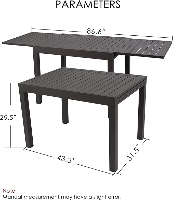Kozyard Villa Expandable Patio Dining Table - Adjustable, Aluminum Outdoor Furniture for 4-6 Person, Perfect for Backyard, Porch, Deck, Garden - Brown, 43"- 86"